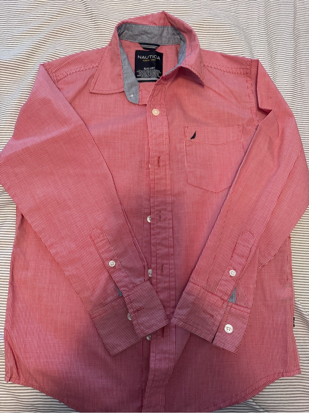 Nautica Red Micro-Stripe Long-Sleeve Button-Down Shirt